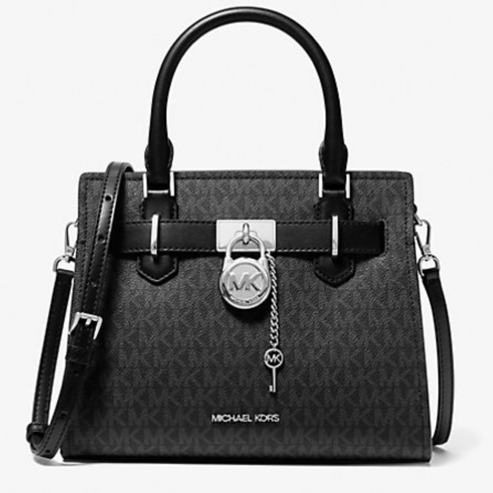 Michael Kors Hamilton Small Signature Logo Satchel Crossbody Bag
Black /Silver - Picture 3 of 16